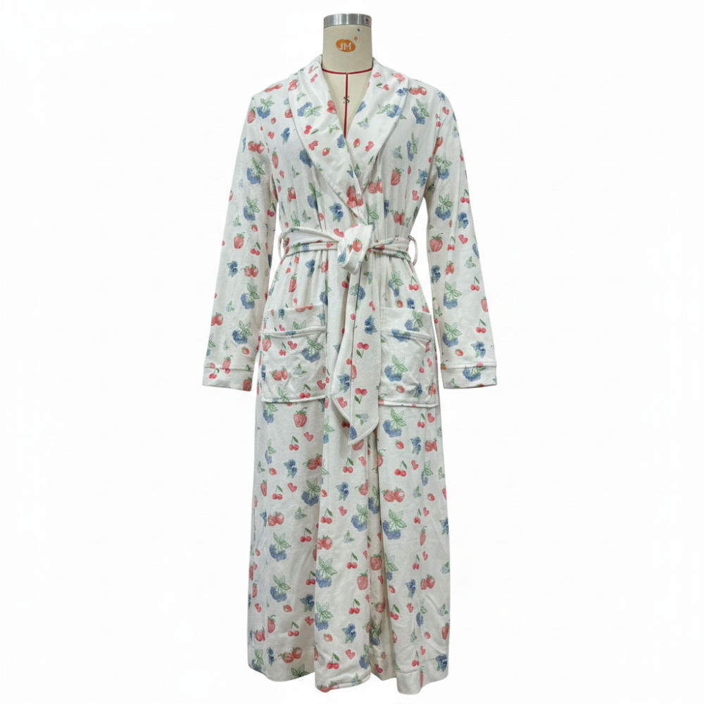 Bathrobe Floral Print Flannel Shawl Collar
