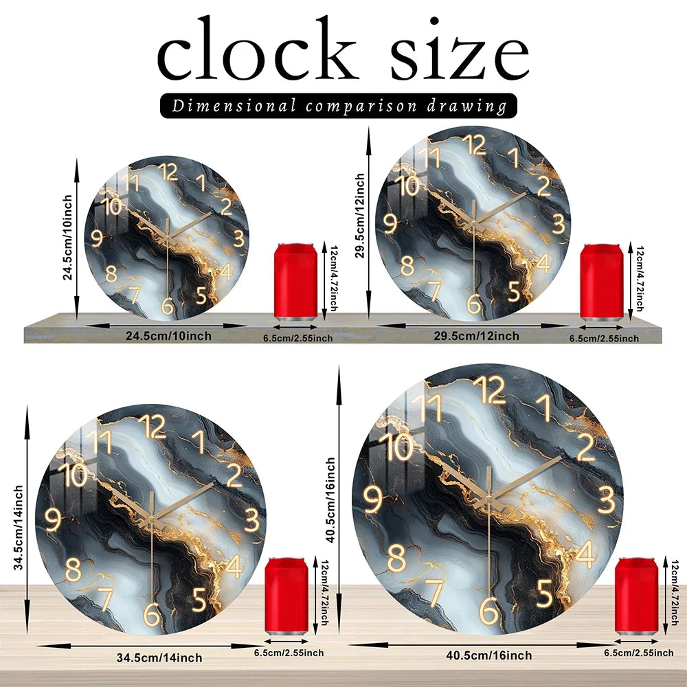 Blue & Gold Marble Wall Clock Silent