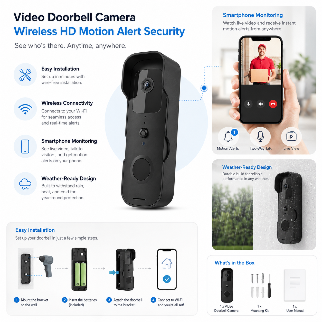 Video Doorbell Camera Wireless HD Motion