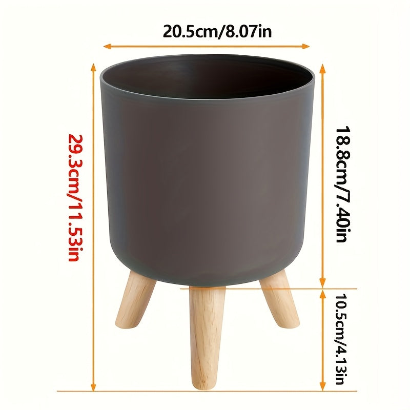 Modern Round Planter With Wooden Legs Indoor