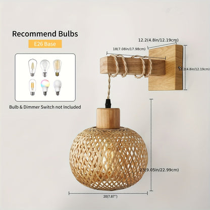 Rustic Wooden Wall Sconce Handwoven Rattan &