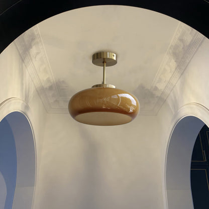 Vintage Brass Yellow Glass Ceiling Light