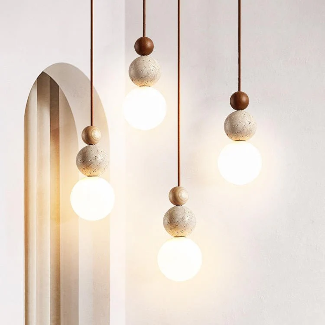 Cleonice Pendant Light Travertine, Wood &