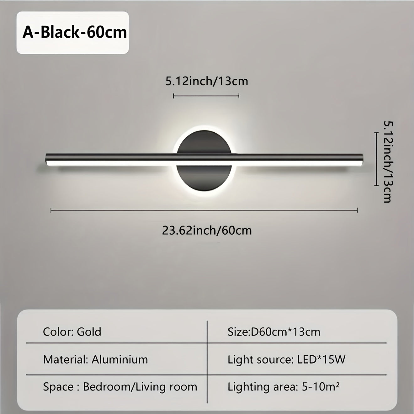Luxe LED Mirror Wall Light Minimalist Black