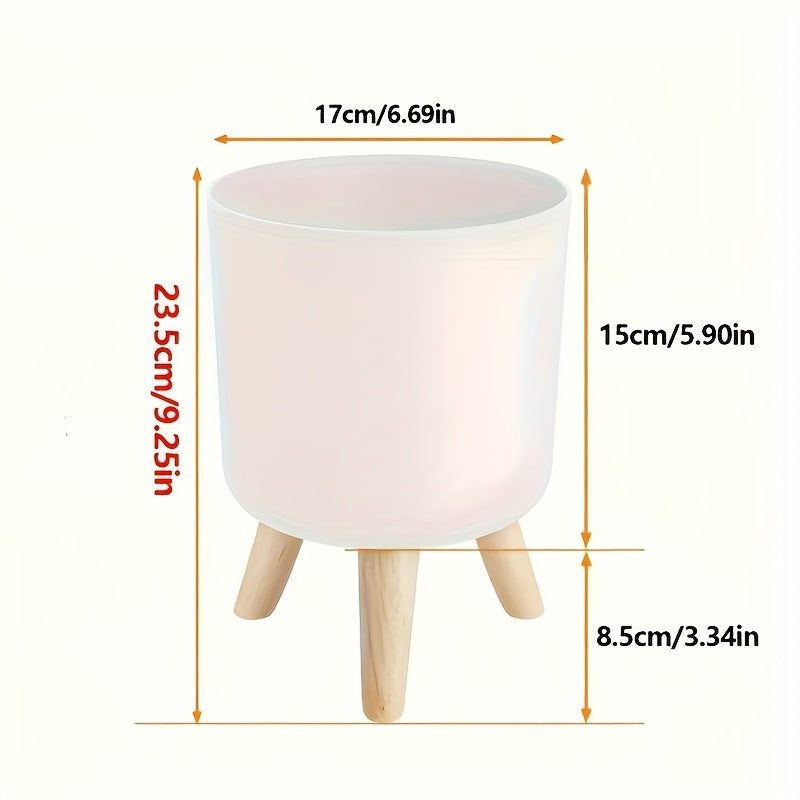 Modern Round Planter With Wooden Legs Indoor