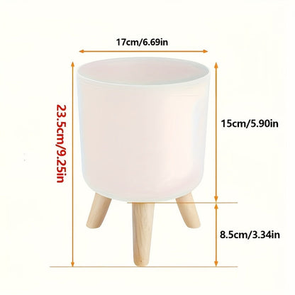 Modern Round Planter With Wooden Legs Indoor