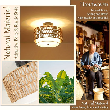 Boho Rattan Ceiling Light Semi Flush Mount