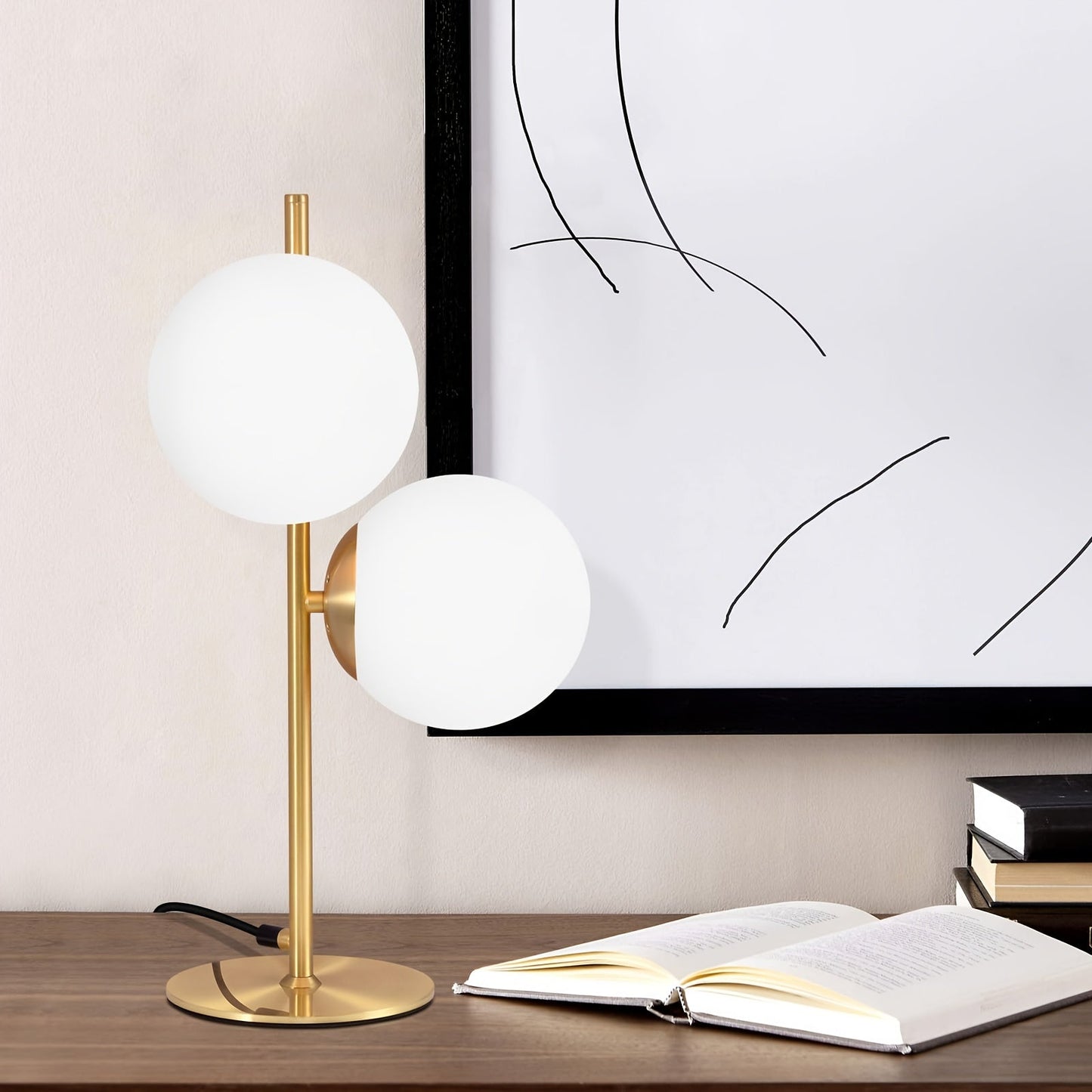 Modern Golden Table Lamp White Glass Globe