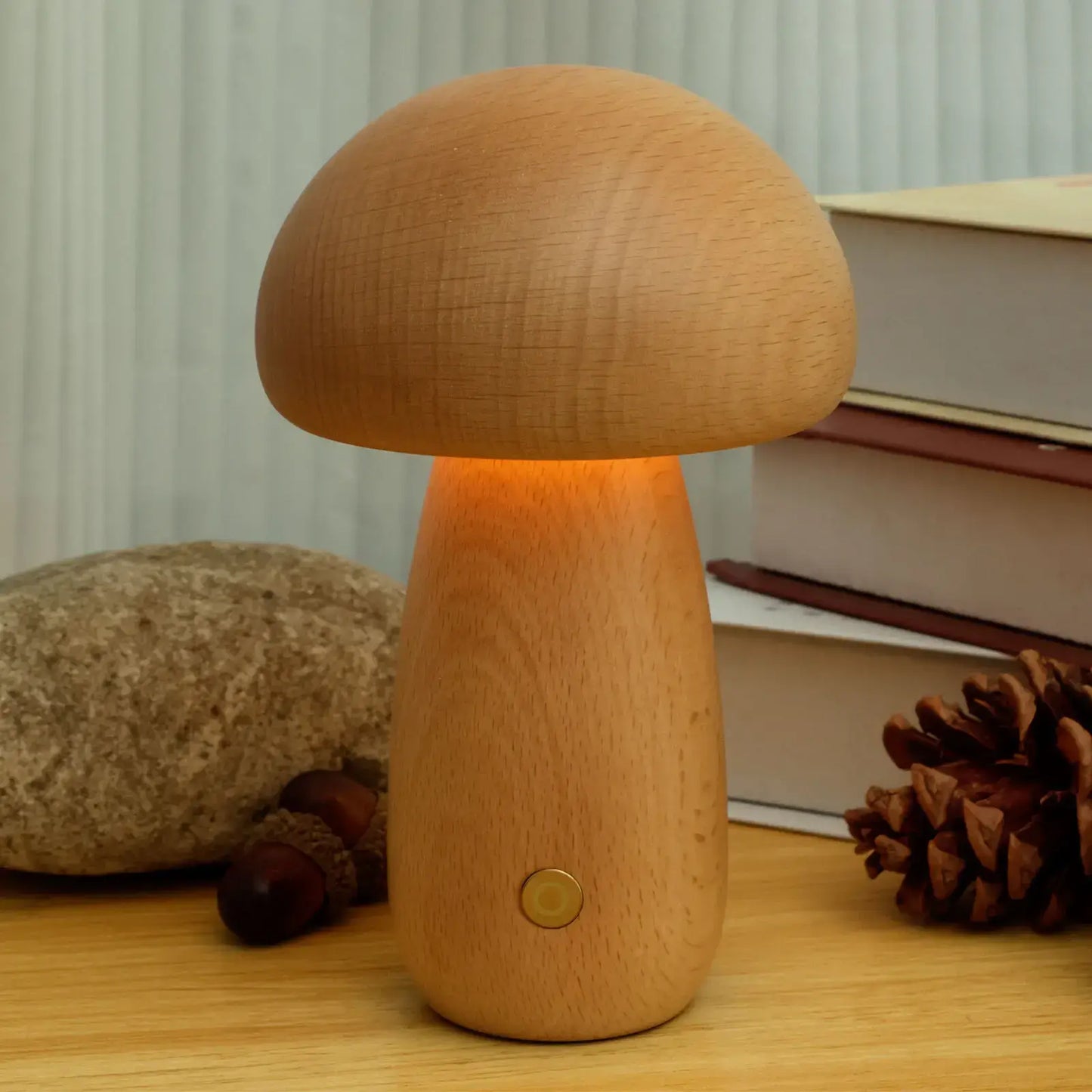 Portobello Mushroom Lamp Natural Wood