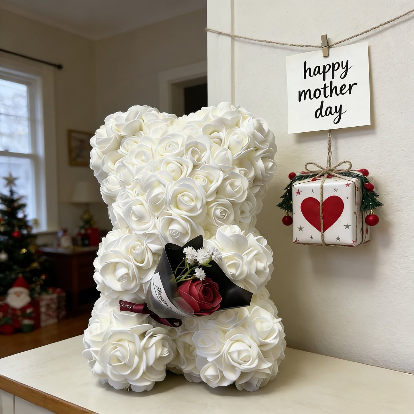 Mothers Day Rose Bear Gift Artificial Flower