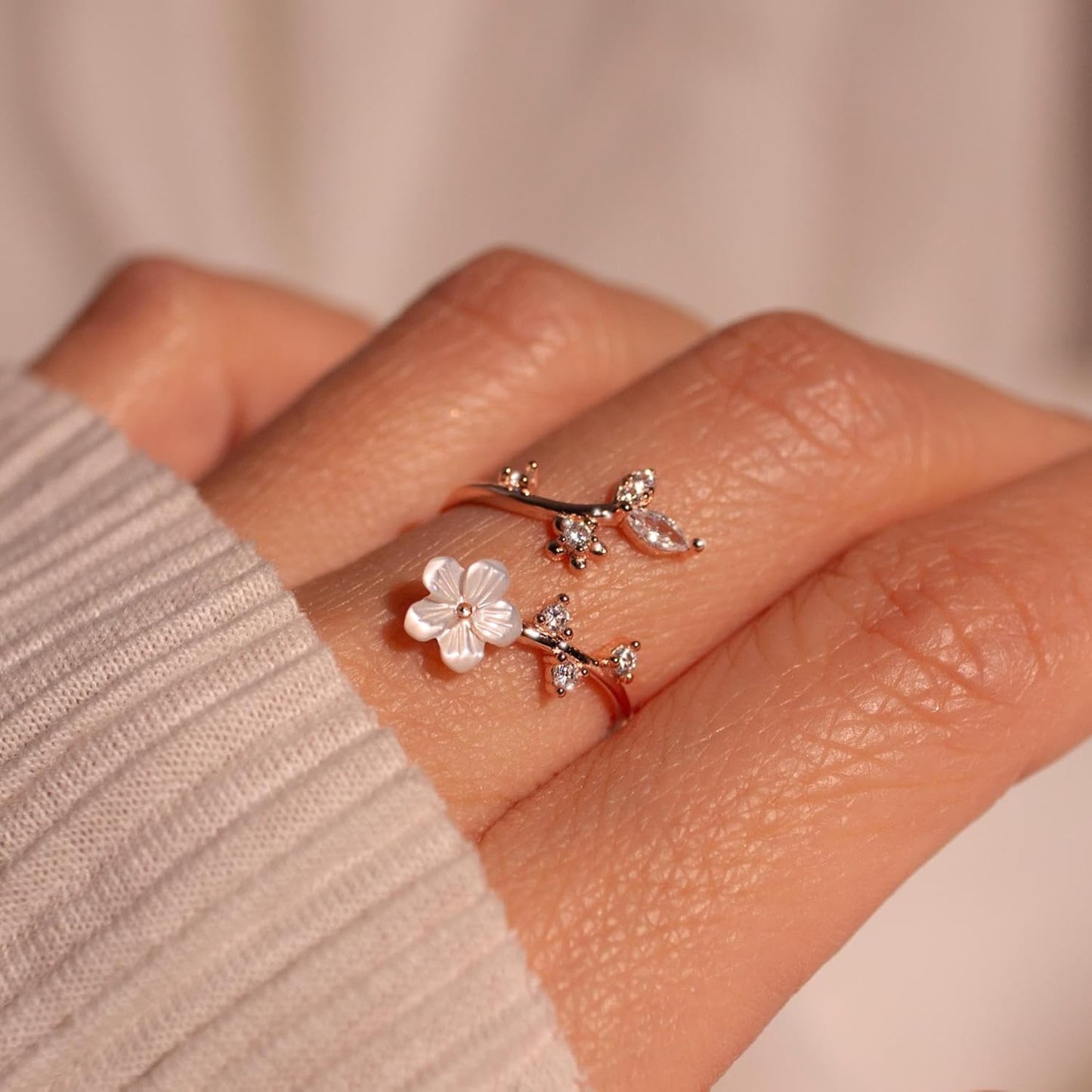 Ring Birthstone Flower Adjustable Cubic