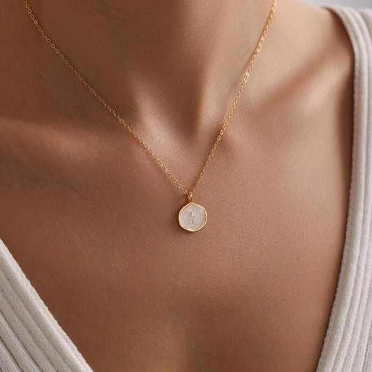 Necklace Cross Pendant Mothers Day Gold Disc