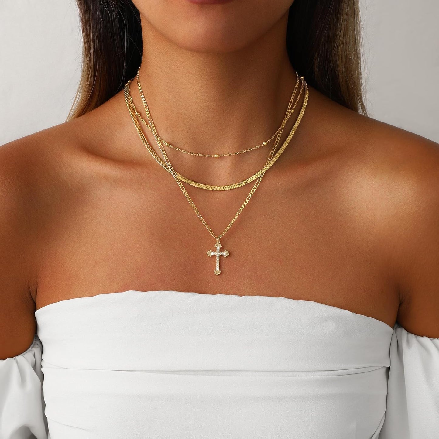 Necklace Layered Cross Pendant Mothers Day