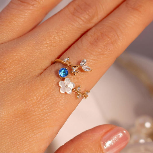 Ring Birthstone Flower Adjustable Cubic