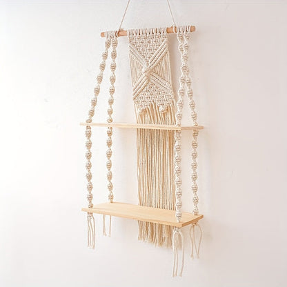 Boho Macrame Wall Shelf 2 Tier Hanging