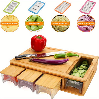 Bamboo Cutting Board With Storage Trays &