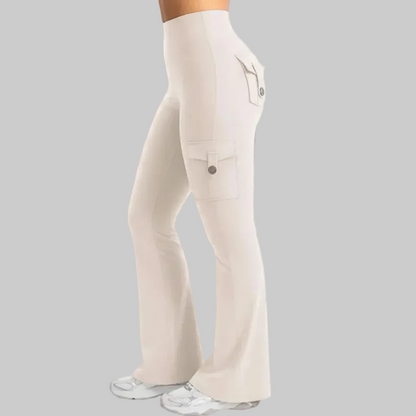 Cargo Pants High Waist Flare Pocket Wide