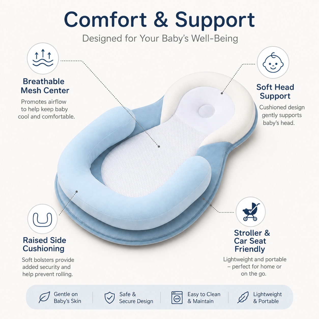 Baby Head Support Pillow Infant Stroller Car