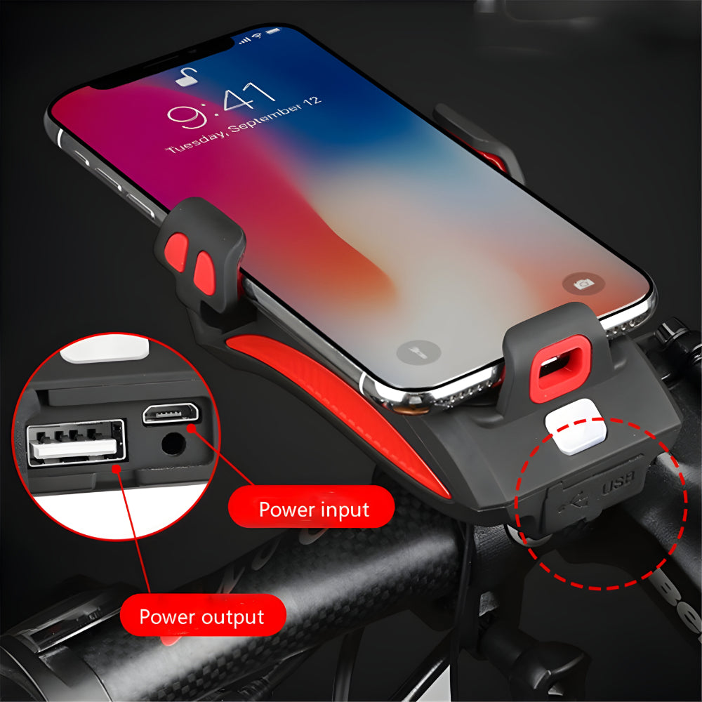 Bike Light Phone Mount Powerbank Horn Combo