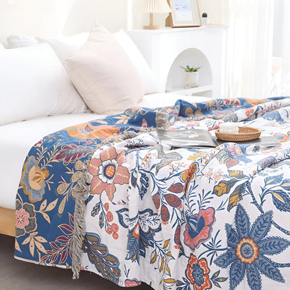 Blanket Throw Floral Reversible Tassel