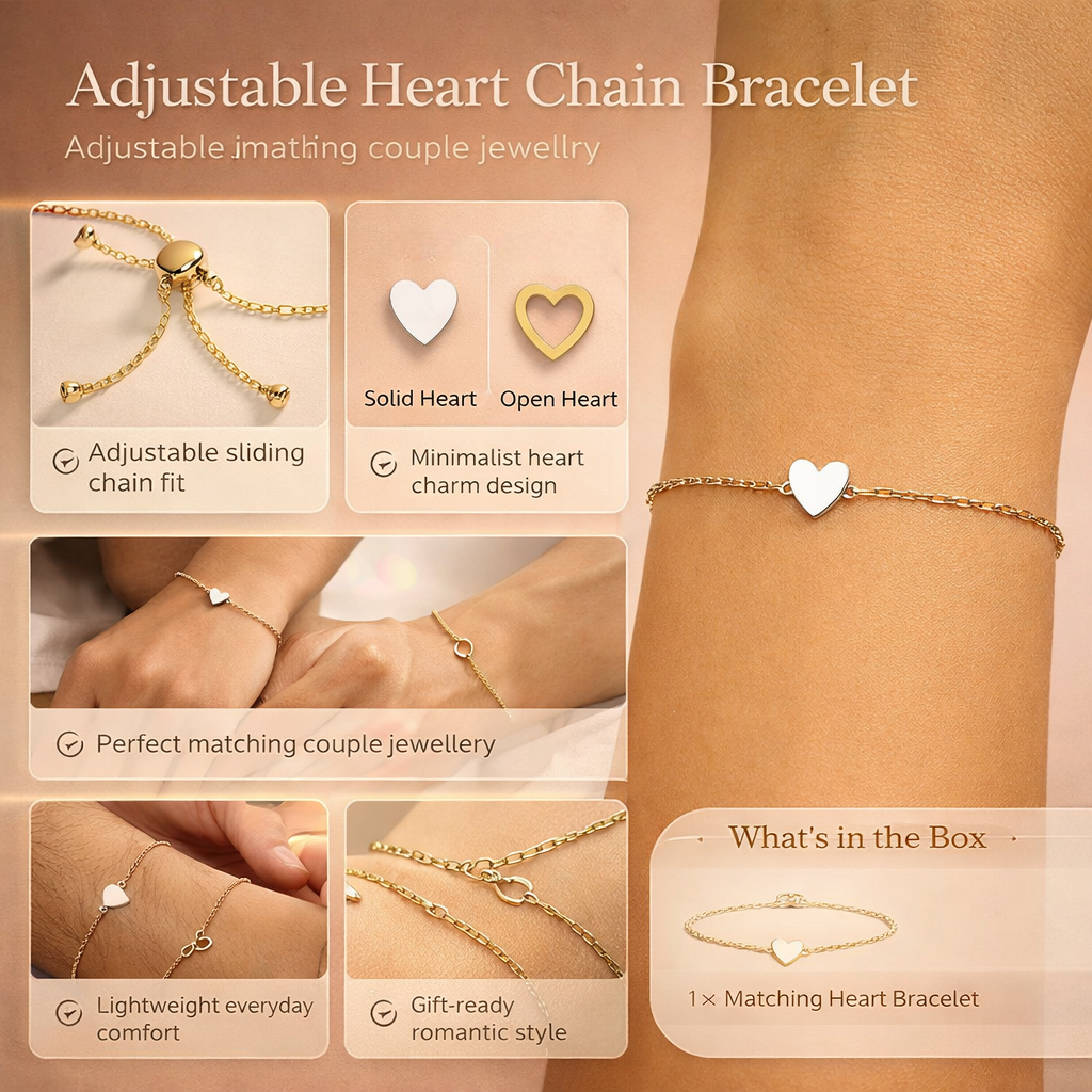Bracelet Adjustable Heart Chain Matching