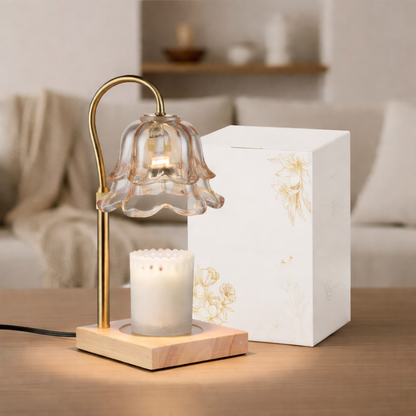 Candle Warmer Lamp Flower Glass Gold
