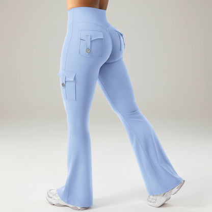 Cargo Pants High Waist Flare Pocket Wide