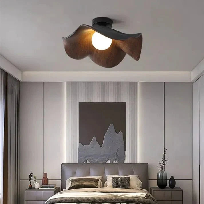Scandinavian Wooden Lotus Ceiling Light