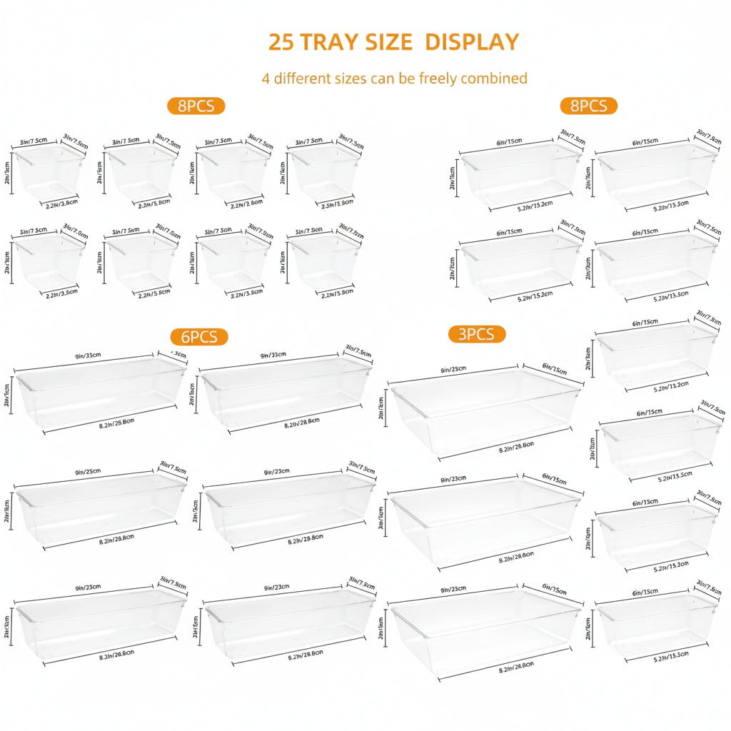 Drawer Organizer Plastic Storage Trays Set