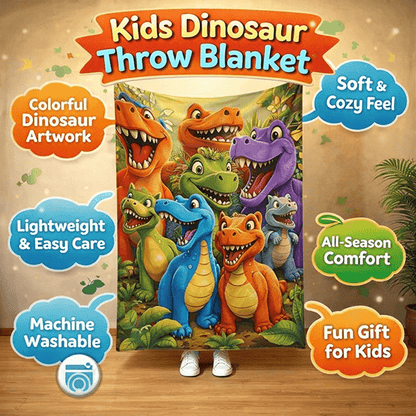 Kids Throw Blanket Colorful Dinosaur Cartoon