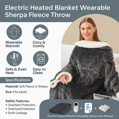 Electric Heated Blanket Wearable Sherpa