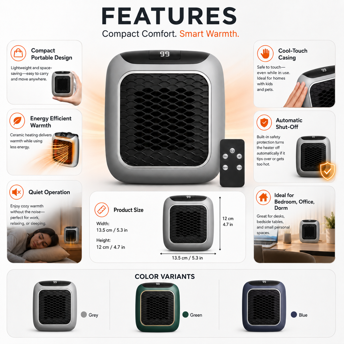Electric Space Heater Compact Energy Efficient Design