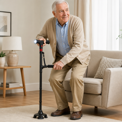 Ergonomic Walking Stick Alarm LED Light Feature