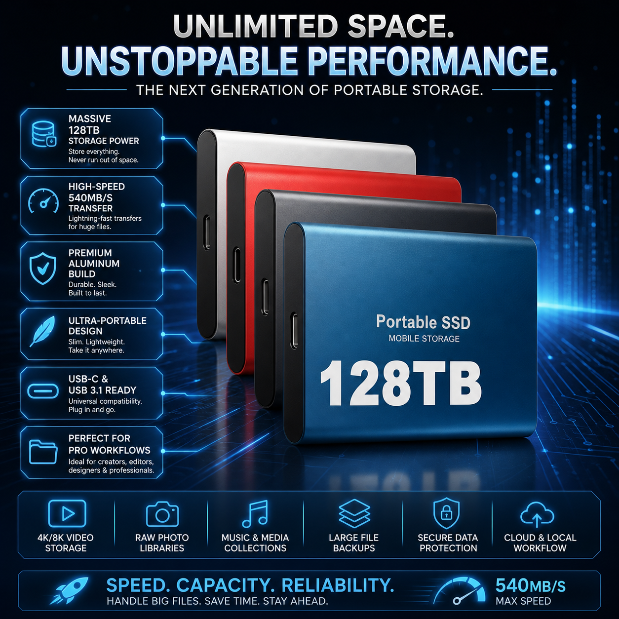 External Hard Drive Portable SSD High Speed