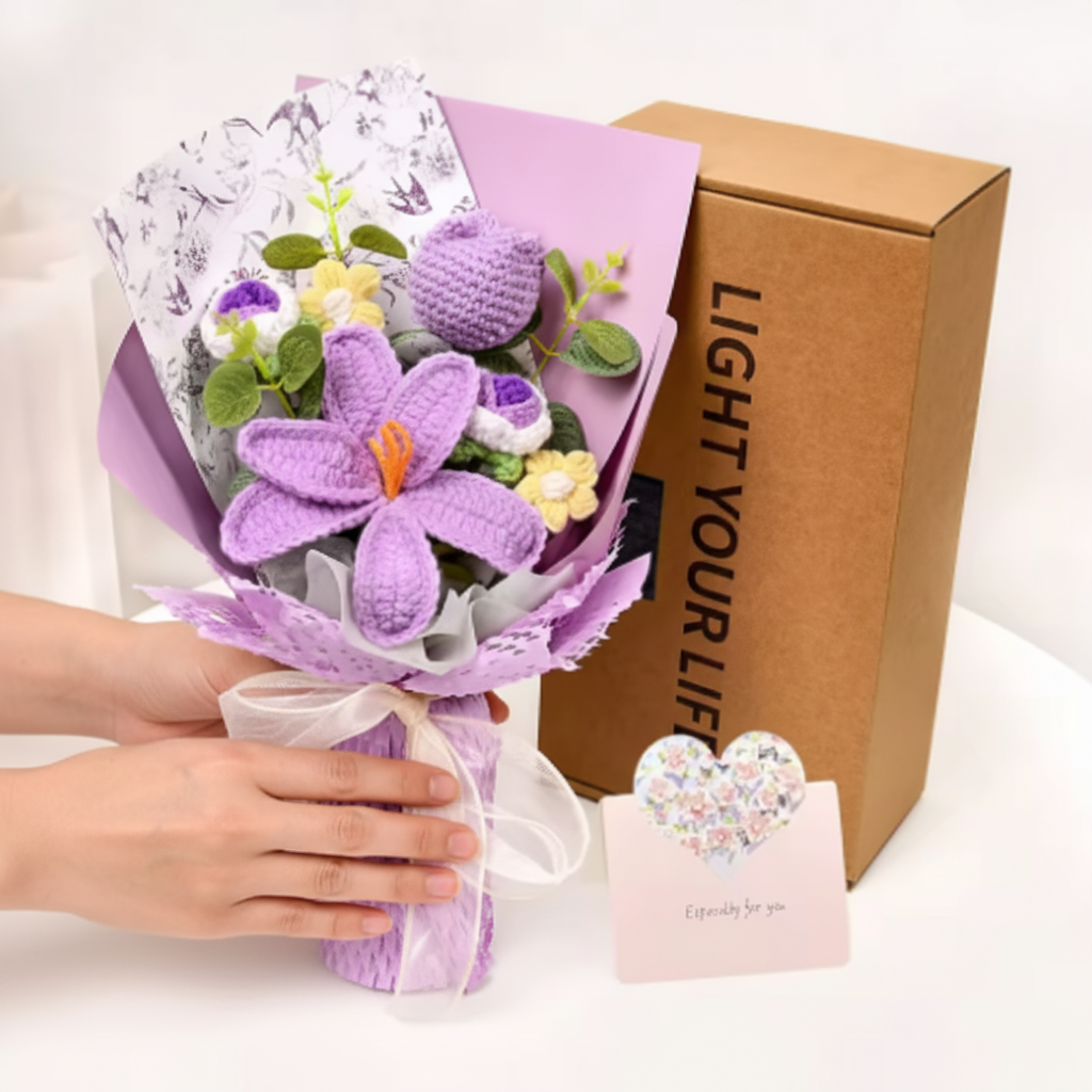 Flower Bouquet Knitted Tulip Home Display