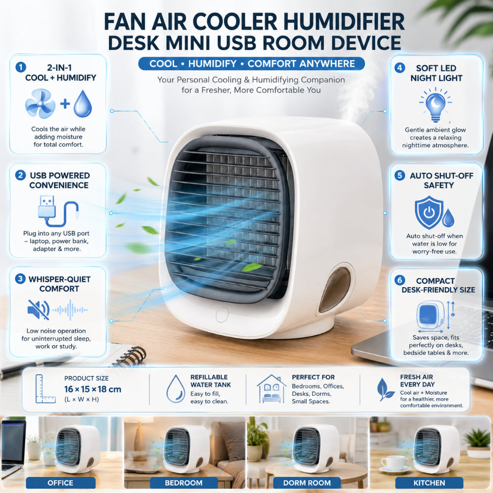Fan Air Cooler Humidifier Desk Mini USB