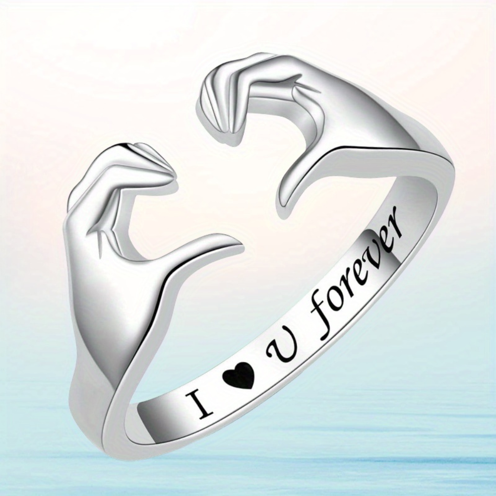 Ring Adjustable Hug Love Band White Gold