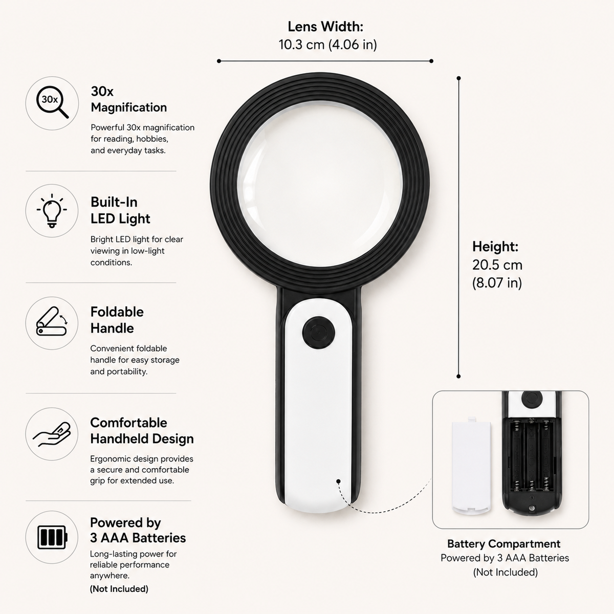 Handheld Magnifying Glass LED Foldable Lighted Lens