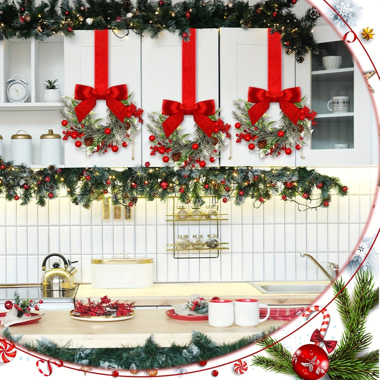Christmas Wreath Hanging Red Bow Pinecone