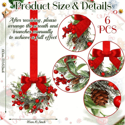Christmas Wreath Hanging Red Bow Pinecone