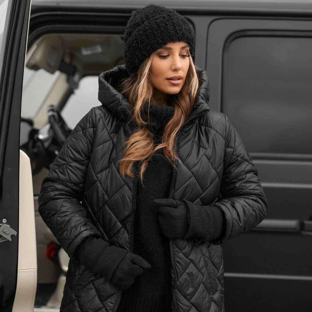 Quilted Hooded Jacket Cold Weather Warm