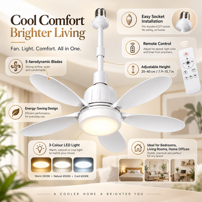 Light Socket Fan Ceiling Remote Control Energy Saving