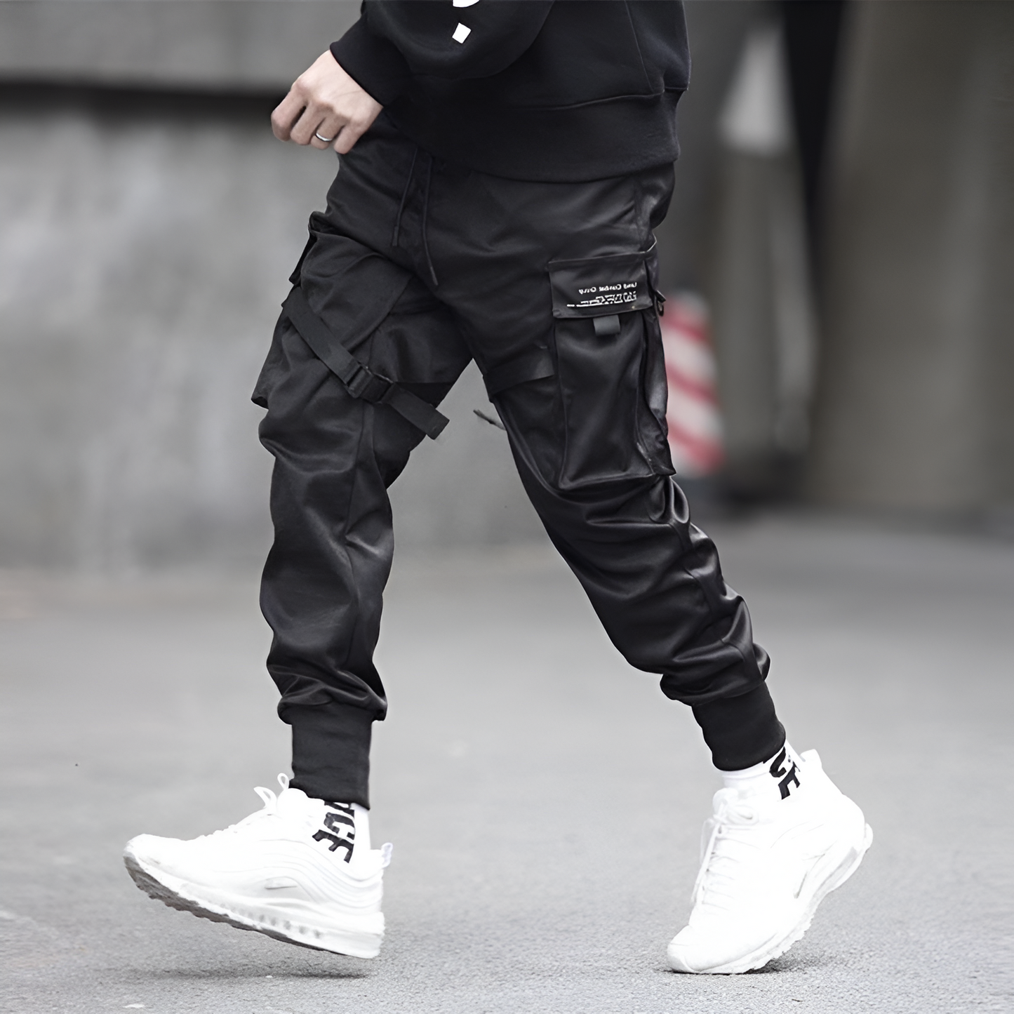 Mens Cargo Pants Black Adjustable Straps