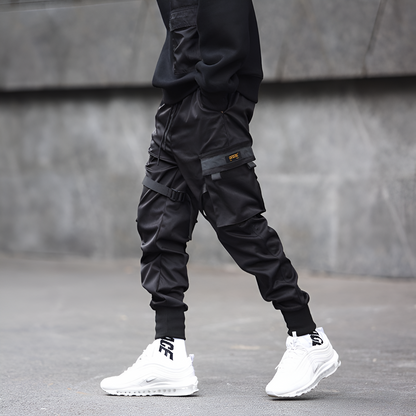 Mens Cargo Pants Black Adjustable Straps