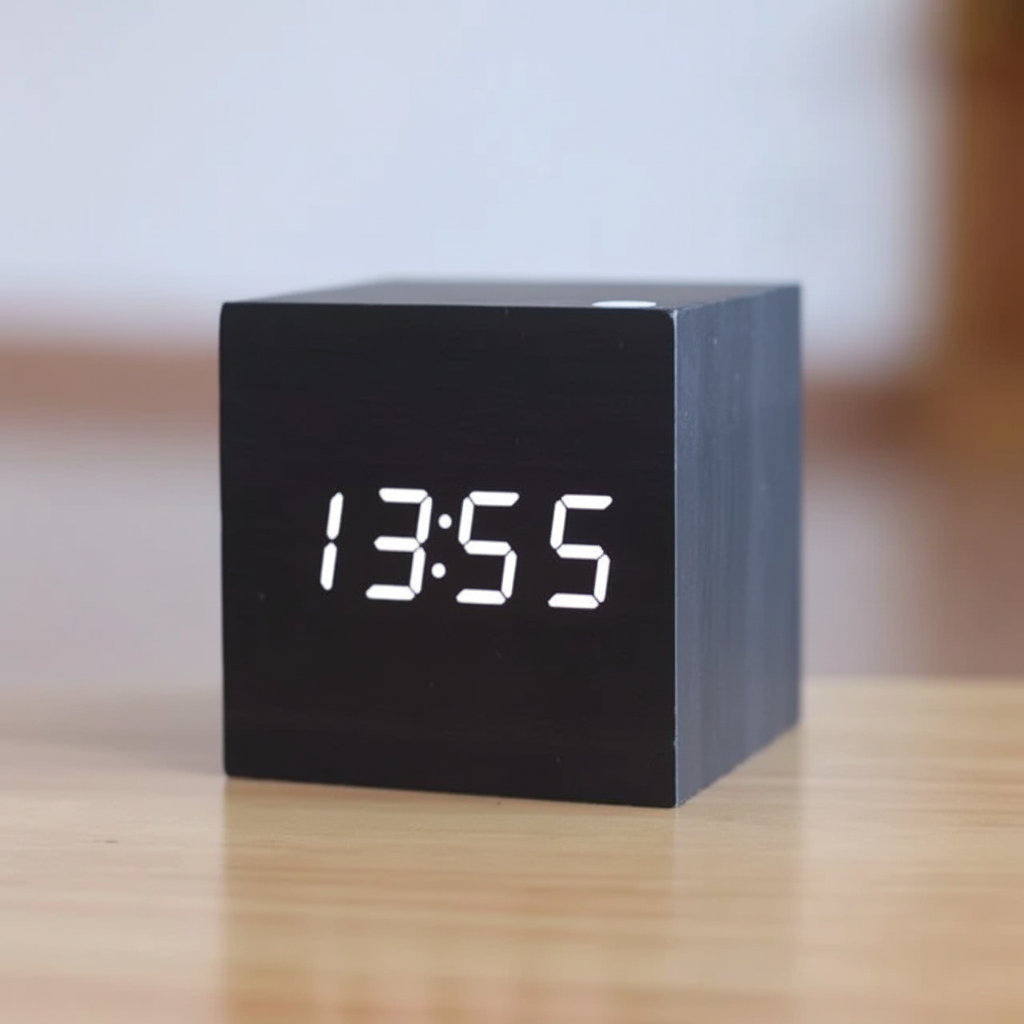 Digital Alarm Clock Wooden LED Desk Table