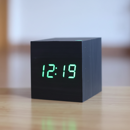 Digital Alarm Clock Wooden LED Desk Table