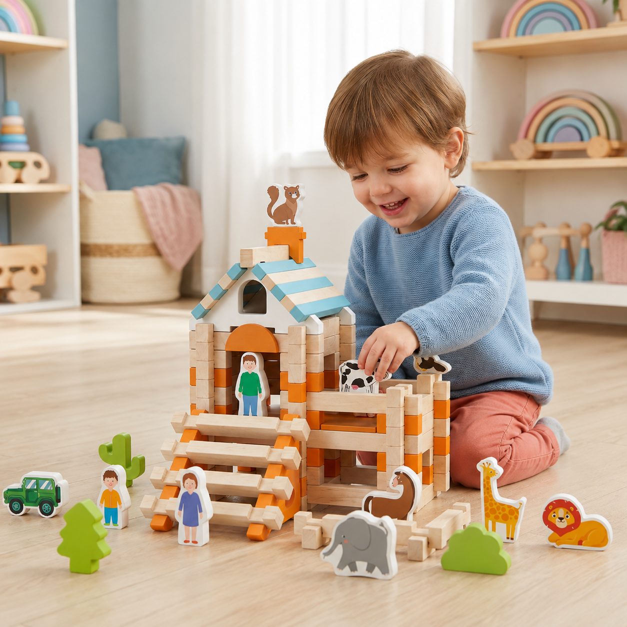 Montessori Building Blocks Wooden Creative Play Toddler
