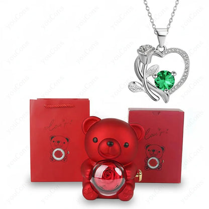 Necklace Heart Pendant Zircon Bear Rose Gift