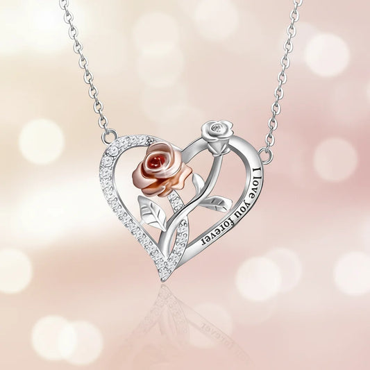Necklace Heart Pendant Silver Rose Gift