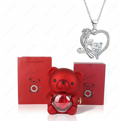 Necklace Heart Pendant Zircon Bear Rose Gift